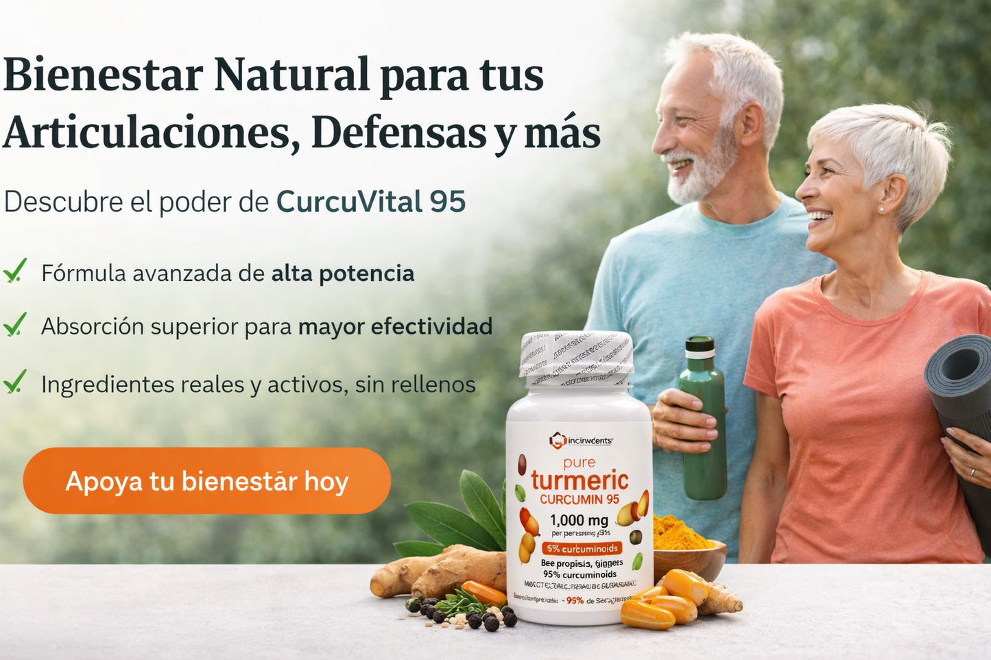 CurcuVital 95: apoyo natural para articulaciones, defensas y bienestar diario.