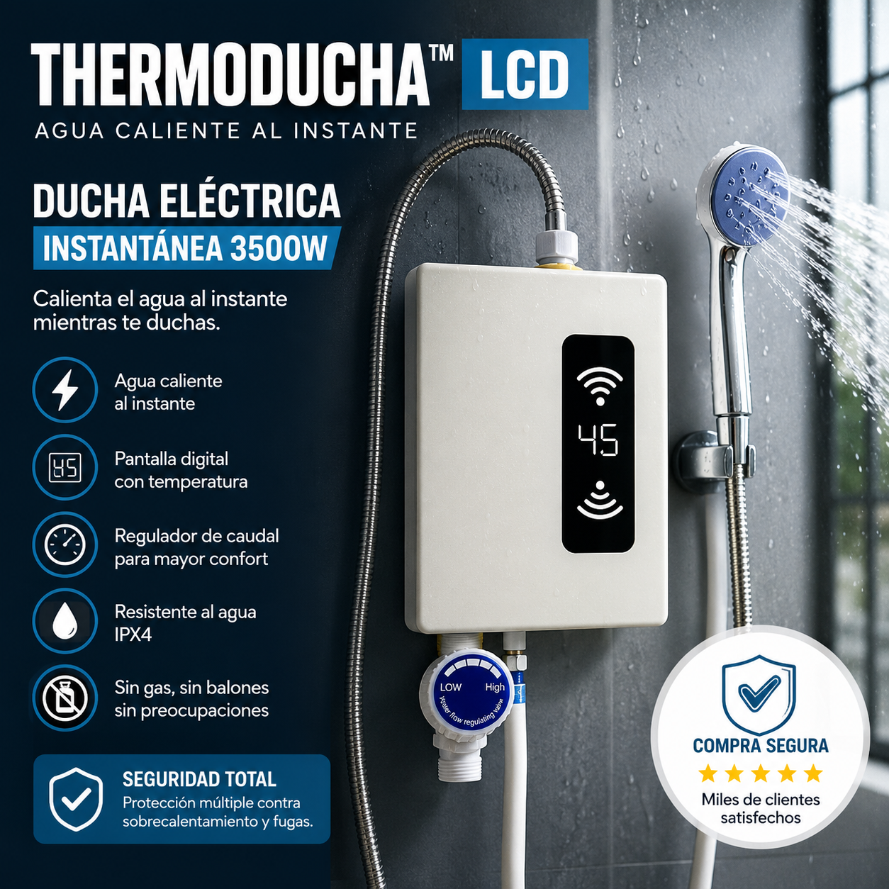 ThermoDucha™ LCD – Ducha Eléctrica Instantánea 3500W con Pantalla Digital
