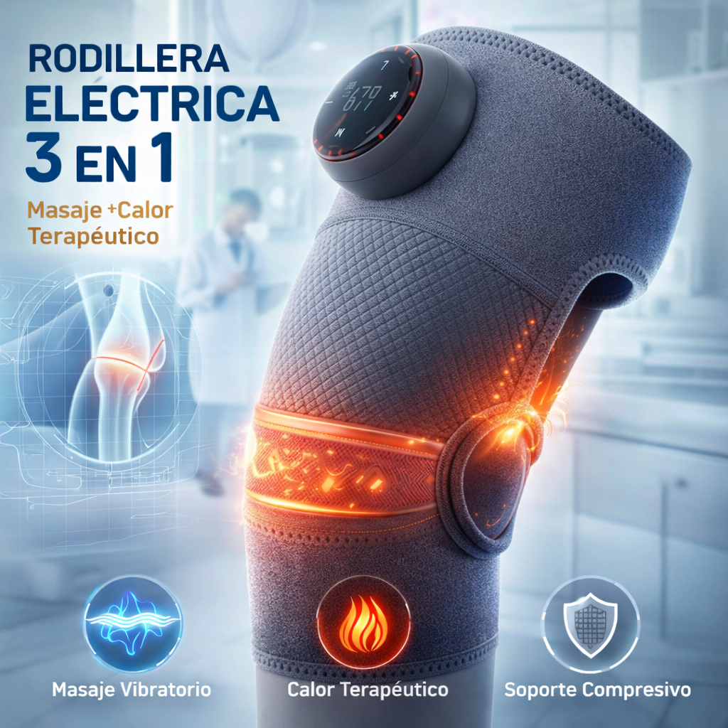 Rodillera Ortopédica Eléctrica 3 en 1 (Masaje + Calor + Compresión)