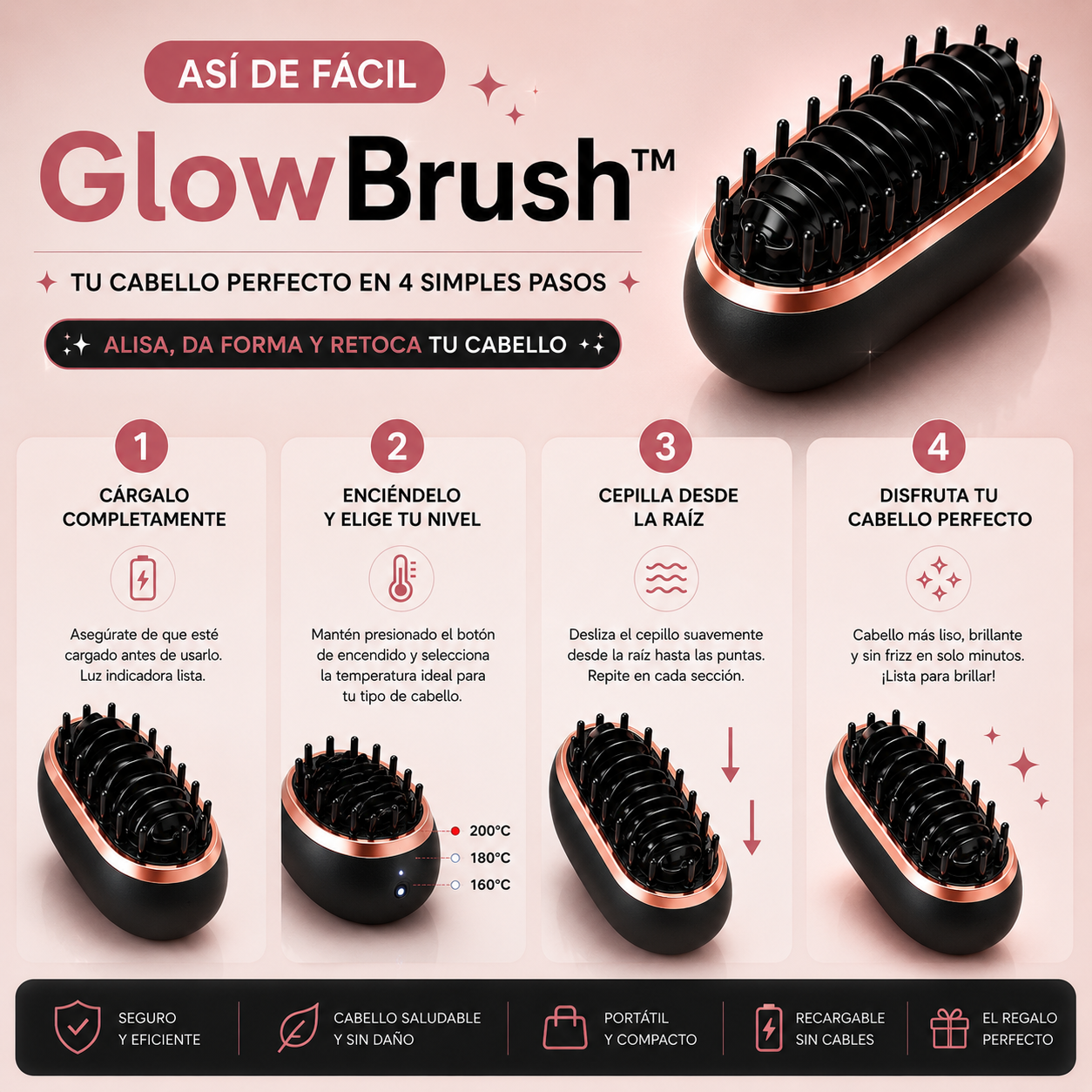 GlowBrush™ El cepillo portátil que transforma tu cabello en minutos