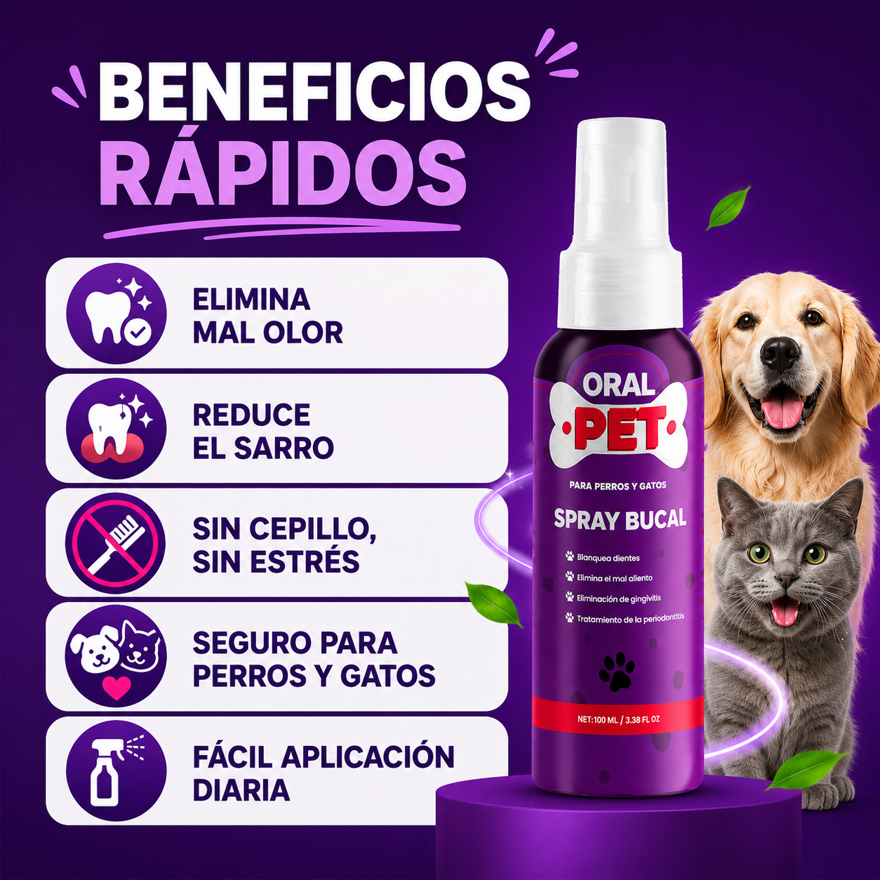 Oral Pet™ Spray Bucal para Perros y Gatos | Elimina el Mal Aliento al Instante