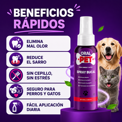 Oral Pet™ Spray Bucal para Perros y Gatos | Elimina el Mal Aliento al Instante