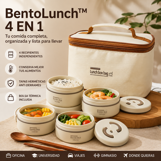BentoLunch™ 4 en 1 – Lonchera Térmica con Recipientes Apilables