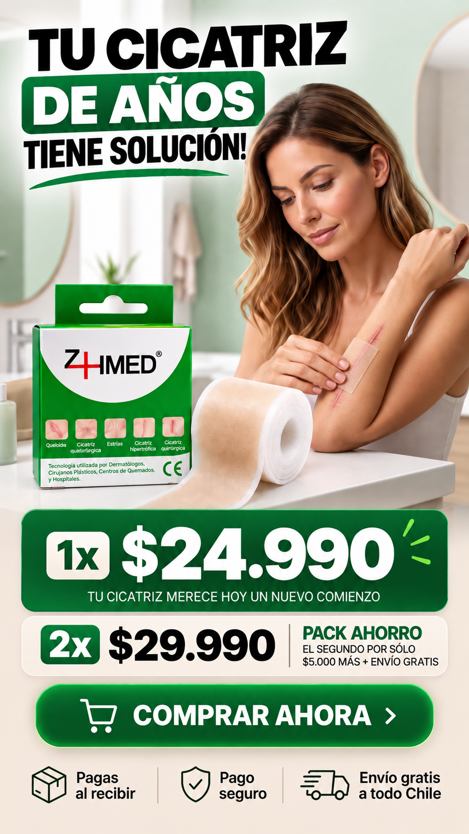 Cinta de Silicona para Cicatrices ZHMED™ | Apariencia Más Suave y Discreta