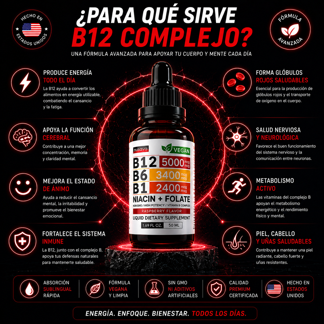 B12 Líquida Sublingual 5000 mcg | Energía y Apoyo Nervioso