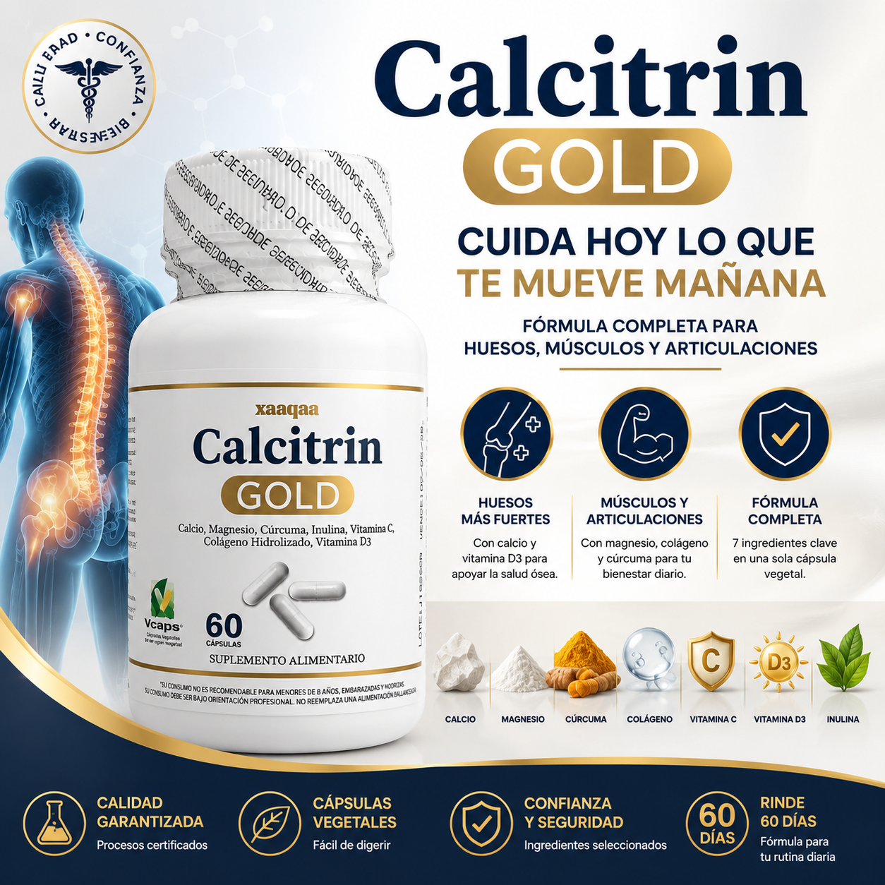 Calcitrin Gold 60 Cápsulas  Apoya tus huesos, músculos y articulaciones cada día