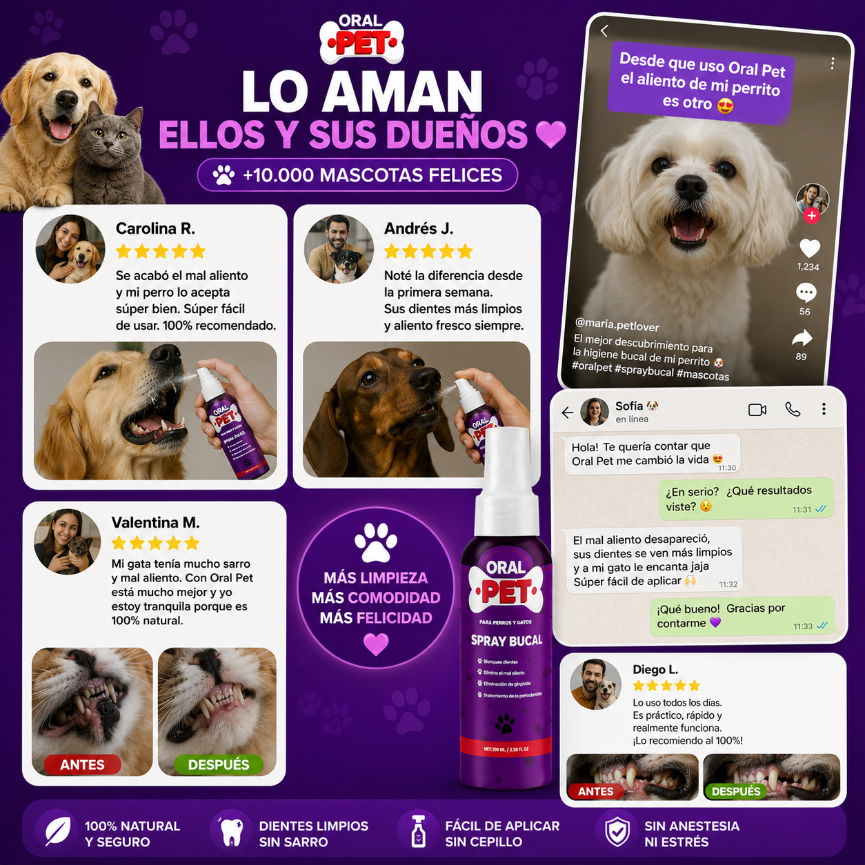 Oral Pet™ Spray Bucal para Perros y Gatos | Elimina el Mal Aliento al Instante