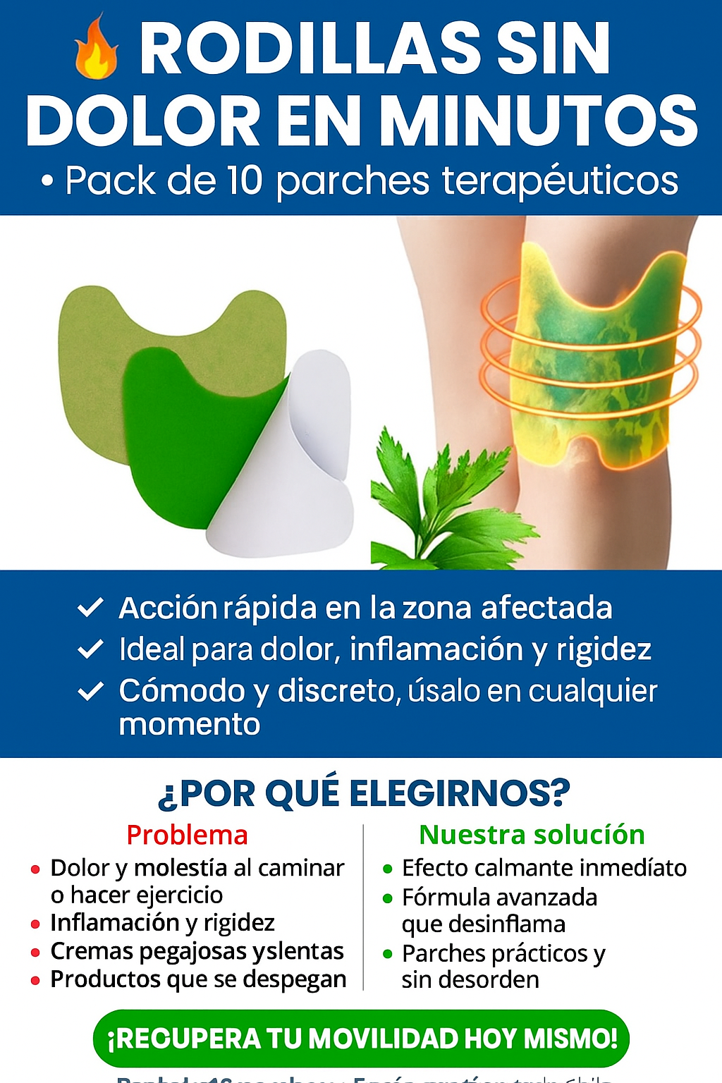 🔥 Rodillas sin dolor en minutos – Pack de 10 Parches Terapéuticos