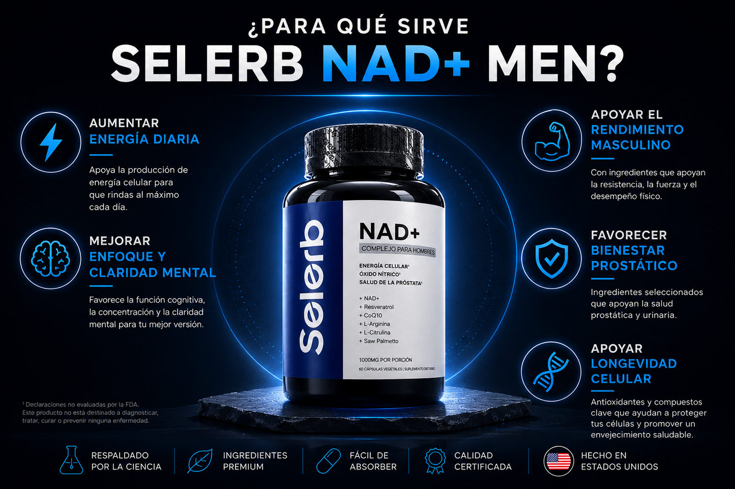 SELERB NAD+ MEN Energía y rendimiento masculino  (60 cápsulas)